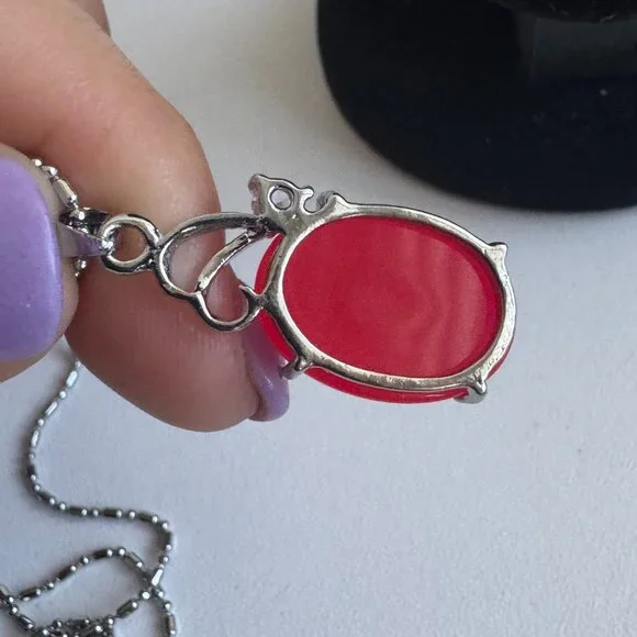 925 Sterling Silver Chain Red Cabochon Pendant Necklace - Picture 7 of 11